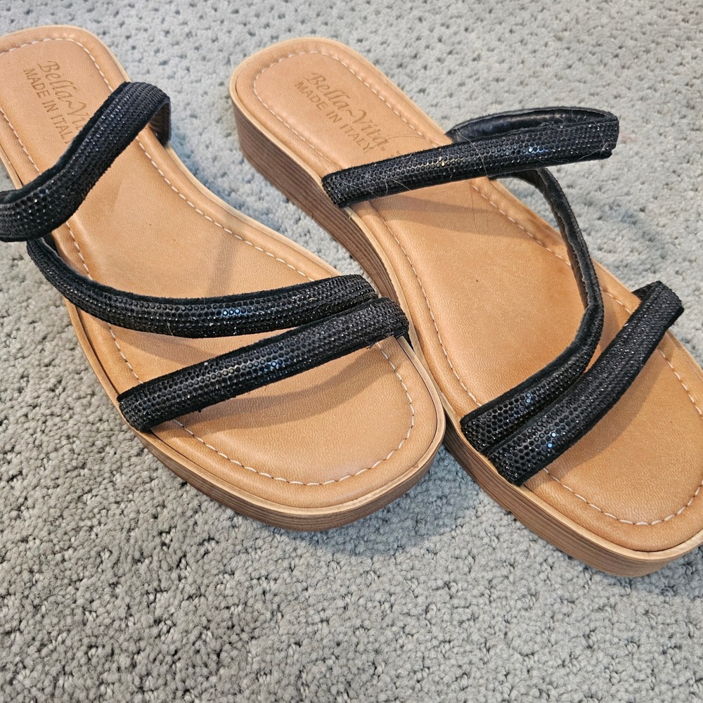 Bella Vita leather 10 black strappy sandals resort vacation beach classy